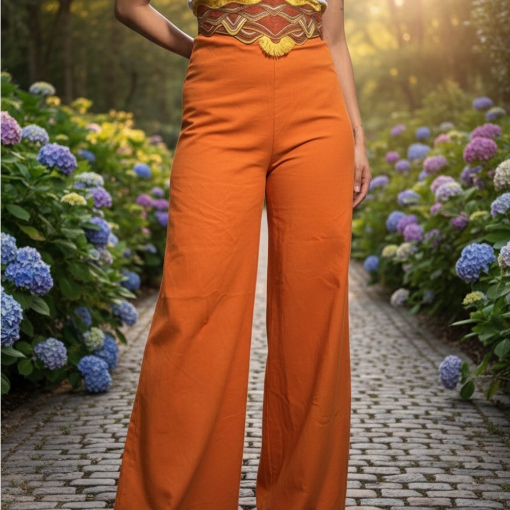 Andrea Iyamah Orange Wide-Leg Pants